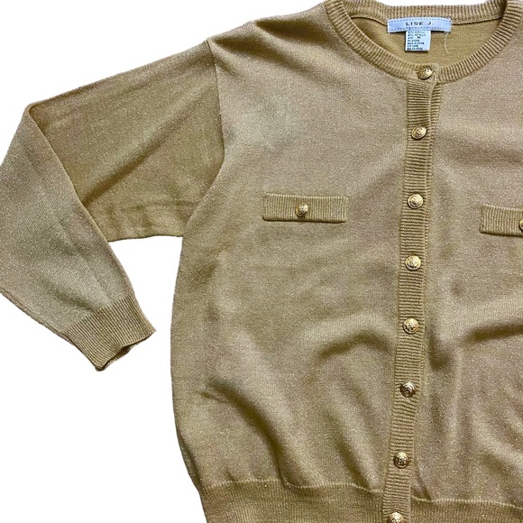 Sold/// 1990’s Vintage Blousy Gold Lurex Cardigan, Size Medium - Picture 4 of 8